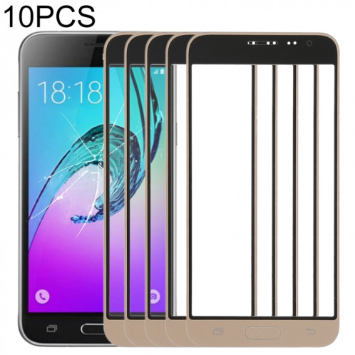 Pour Samsung Galaxy J3 (2016) / J320FN / J320F / J320G / J320M / J320A / J320V / J320P 10pcs lentille extérieure en verre d'écran avant (or) SH29JL649-36