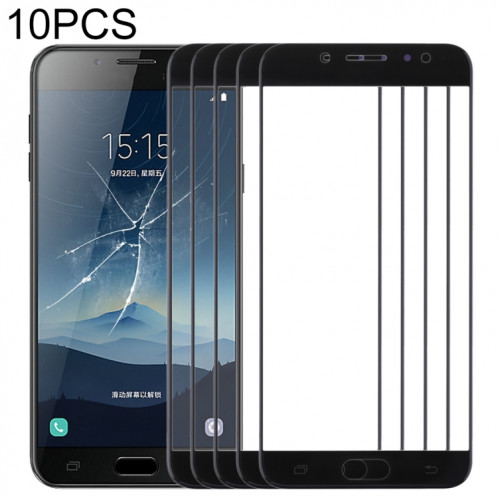 Pour Samsung Galaxy C8 / C7100, C7(2017) / J7+, C710F/DS 10pcs lentille extérieure en verre pour écran avant (noir) SH44BL947-36