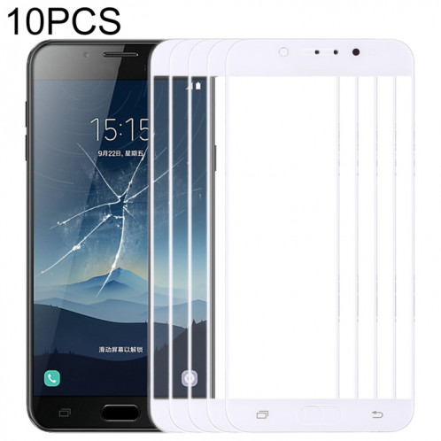 Pour Samsung Galaxy C8 / C7100, C7(2017) / J7+, C710F/DS 10pcs lentille extérieure en verre d'écran avant (blanc) SH44WL243-36