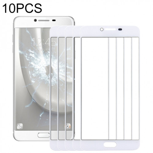 Pour Samsung Galaxy C5 10pcs Lentille en verre extérieure de l'écran avant (Blanc) SH61WL1432-36