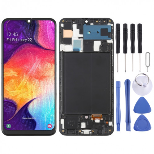 Écran LCD OLED pour Samsung Galaxy A50 SM-A505 Assemblage complet du numériseur avec cadre (Noir) SH686B1198-36