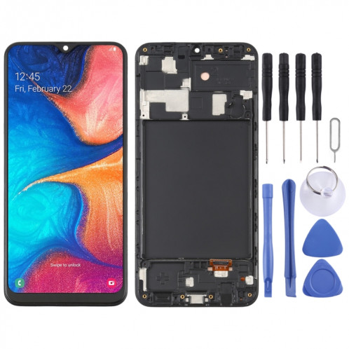 Écran LCD OLED pour Samsung Galaxy A20 SM-A205 Assemblage complet du numériseur avec cadre (Noir) SH689B1470-36