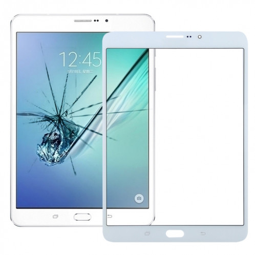 Pour Samsung Galaxy Tab S2 8.0 LTE / T719 Lentille en verre extérieure de l'écran avant avec adhésif optiquement transparent OCA (blanc) SH60WL1148-36