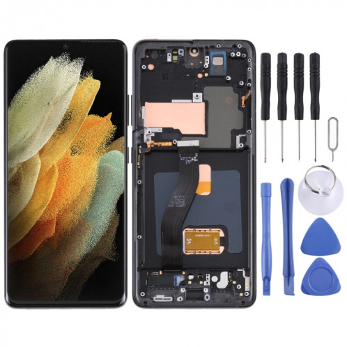 Écran LCD Super AMOLED d'origine pour Samsung Galaxy S21 Ultra 5G SM-G998B Assemblage complet du numériseur avec cadre (Noir) SH074B345-35