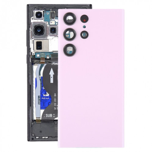 Coque arrière de batterie en verre pour Samsung Galaxy S23 Ultra SM-S918 avec cache d'objectif d'appareil photo (rose) SH65FL1134-36