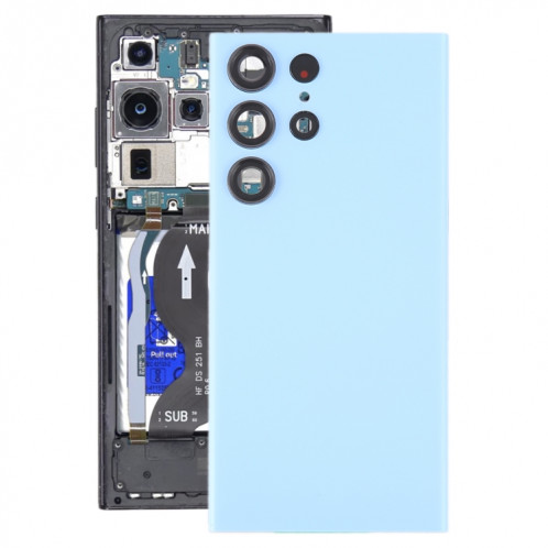 Coque arrière de batterie en verre pour Samsung Galaxy S23 Ultra SM-S918 avec cache d'objectif d'appareil photo (bleu) SH65LL517-36