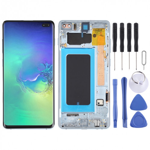 Écran LCD Super AMOLED d'origine pour Samsung Galaxy S10+ Assemblage complet du numériseur avec cadre (Bleu) SH676L1663-35