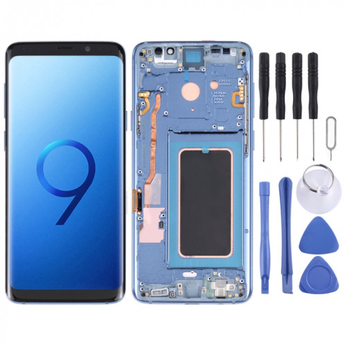 Écran LCD Super AMOLED d'origine pour Galaxy S9 / G960F / DS / G960U / G960W / G9600 Assemblage complet du numériseur avec cadre (Bleu) SH460L1655-35