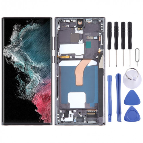 Pour Samsung Galaxy S22 Ultra 5G SM-S908U Édition américaine OLED LCD Écran Numériseur Assemblage complet avec cadre (Noir) SH110B50-37