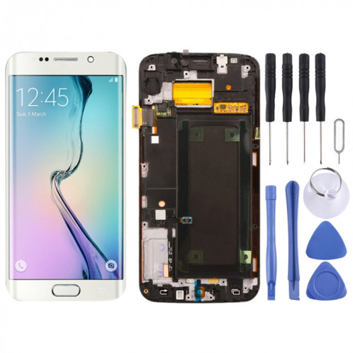 Écran LCD Super AMOLED d'origine pour Samsung Galaxy S6 Edge SM-G925F Assemblage complet du numériseur avec cadre (Blanc) SH172W649-35