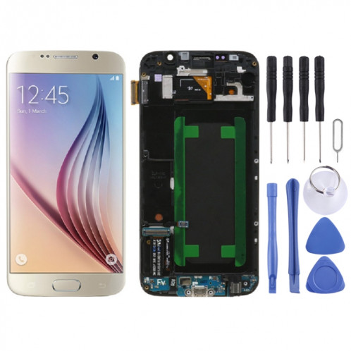 Écran LCD Super AMOLED d'origine pour Samsung Galaxy S6 SM-G920F Assemblage complet du numériseur avec cadre (Or) SH173J1063-35