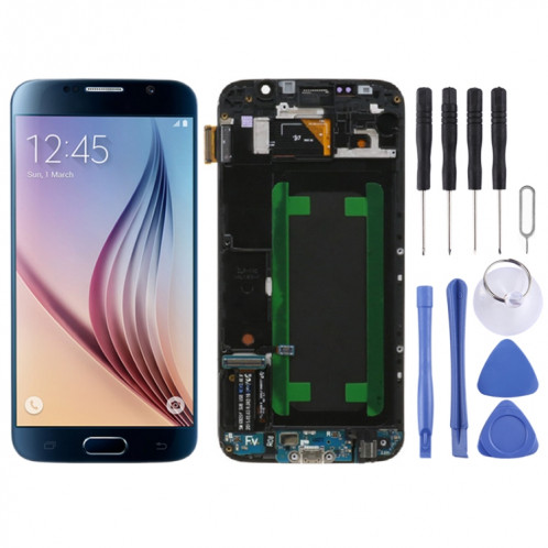 Écran LCD Super AMOLED d'origine pour Samsung Galaxy S6 SM-G920F Assemblage complet du numériseur avec cadre (Bleu) SH173L591-35