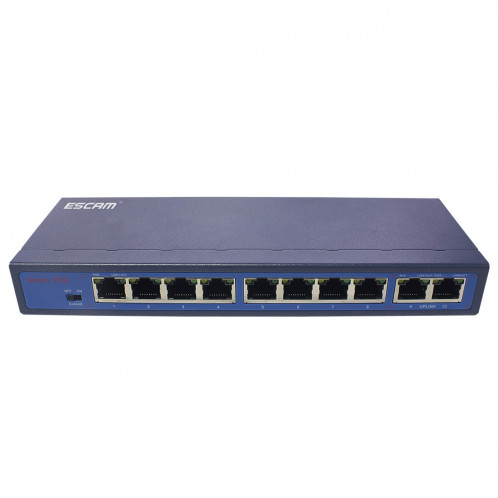 ESCAM POE 8 + 2 Commutateur Fast Ethernet à 10 ports Commutateur réseau POE 10 / 100M 120W à 8 ports, Distance de transmission: 150m (Noir) SE143B1608-39