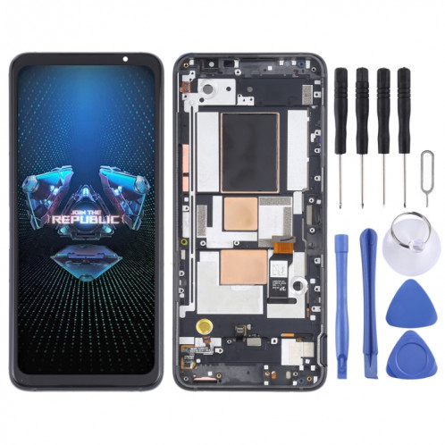 Matériau OLED Écran LCD et numériseur Assemblage complet avec cadre pour Téléphone Asus Rog 5 ZS673KS (Noir) SH896B271-37