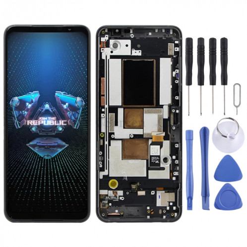 Matériau AMOLED Écran LCD et numériseur Assemblage complet avec cadre pour Asus Rog Téléphone 5 ZS673KS 1B048IN I005DB I005DA (Noir) SH260B668-37