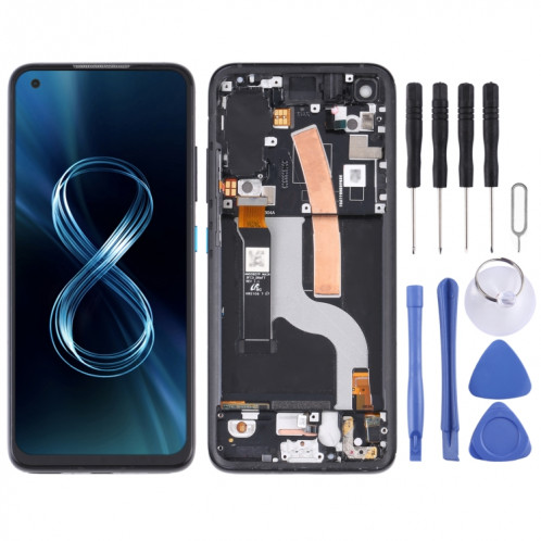 Écran LCD et numériseur Amoled Material Assemblage complet avec cadre pour Asus Zenfone 8 ZS590KS (noir) SH775B1935-37