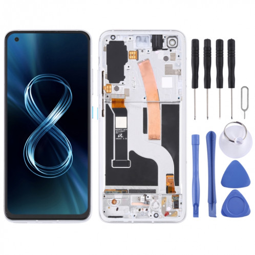 Écran LCD et numériseur Amoled Material Assemblage complet avec cadre pour Asus Zenfone 8 ZS590KS (argent) SH775S976-37