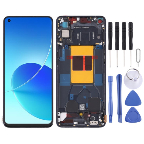 Écran LCD d'origine pour OPPO Reno6 5G PEQM00 CPH2251 Assemblage complet du numériseur avec cadre (noir) SH012B1052-36