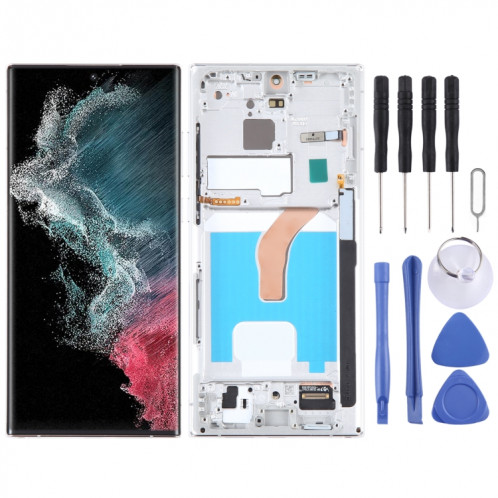 Écran LCD OLED pour Samsung Galaxy S22 Ultra 5G SM-S908B EU Edition Digitizer Assemblage complet avec cadre (Argent) SH698S1785-37