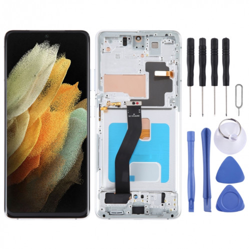 Écran LCD OLED pour Samsung Galaxy S21 Ultra 5G SM-G998B Assemblage complet du numériseur avec cadre (Argent) SH699S382-37