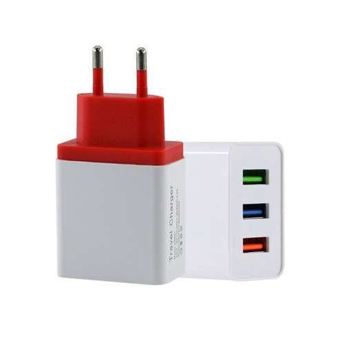 2 A 3USB Chargeur de voyage pour téléphone portable, prise européenne (rouge) SH201C1663-32