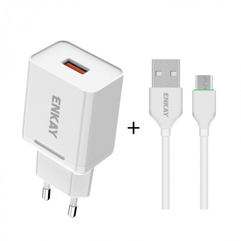 ENKAY Hat-Prince T033 18W 3A QC3.0 adaptateur d'alimentation de charge rapide prise ue chargeur de voyage Portable avec câble Micro USB 3A 1m SE16031404-39