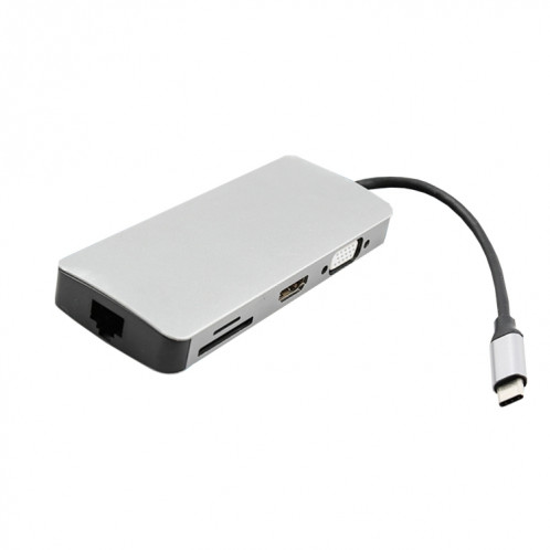WS-06 9 en 1 Type-C à RJ45 + VGA + PD + HDMI + SD + TF + AUDIO 3.5MM + 2 x Adaptateur hub USB3.0 SH5061685-36