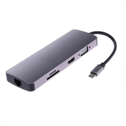 WS-11 8 en 1 Type-C à HDMI + VGA + SD + TF + RJ45 + PD + 2 x Convertisseur Adaptateur Hub USB3.0 SH5067412-35