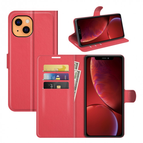 Pour iPhone 13 Litchi Texture Texture Horizontale Flip Cas de protection avec porte-carte et portefeuille (rouge) SH601C1193-37