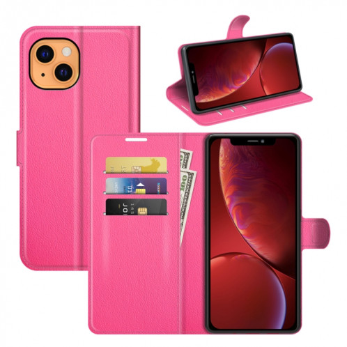 Pour iPhone 13 Litchi Texture Texture Horizontal Flip Cas de protection avec support & Card Slots & Portefeuille (Rose Rouge) SH601H494-37