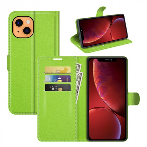 Pour iPhone 13 Litchi Texture Texture Horizontal Flip Cas de protection avec support & Card Slots & Portefeuille (Vert) SH601I1961-37