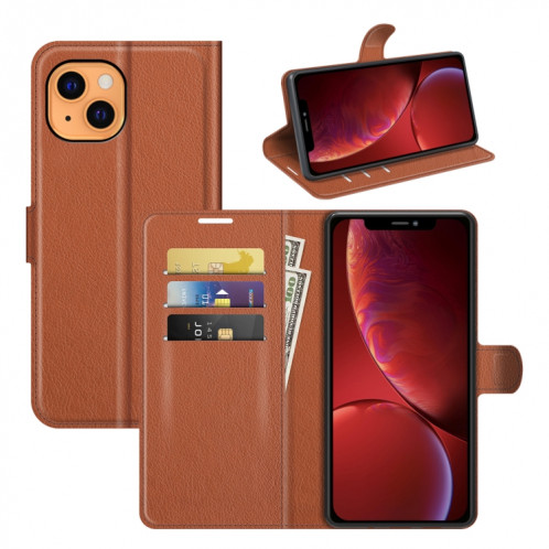 Pour iPhone 13 Mini Litchi Texture Texture Horizontale Horizontal Flip Cas de protection avec support & Card Slots & Portefeuille (Brown) SH701D1269-37