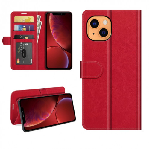 Texture R64 Étui de protection horizontal simple Horizontal avec support et carte de portefeuille et cadre de portefeuille et photo pour iPhone 13 (rouge) SH701C876-37