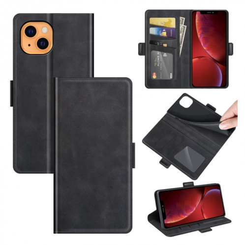Boucle à floc horizontal à boucle magnétique double avec porte-cartes et portefeuille pour iPhone 13 mini (noir) SH901A233-37