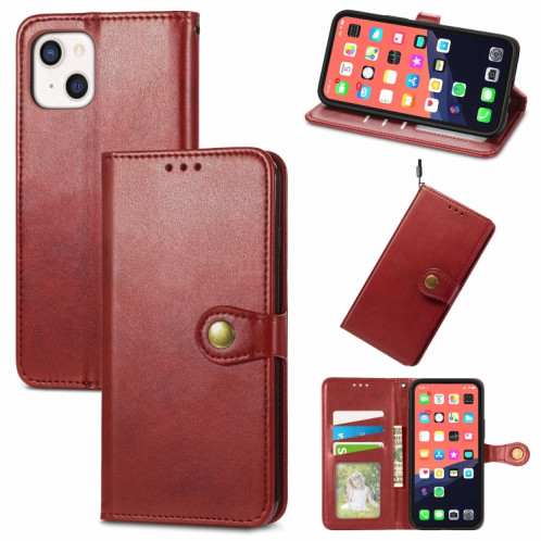 Pour iPhone 13 Coloration solide Cuir Boucle Boucle de téléphone avec lanière et cadre photo Slot & Card Slot & Wallet & Stand Fonction (rouge) SH803B1452-37