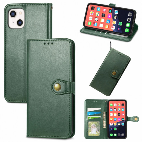 Pour iPhone 13 Couleur Solid Color Coat Buckle Téléphone avec lanière et cadre photo Slot & Carte Slot & Wallet & Stand Fonction (Vert) SH803D1025-37