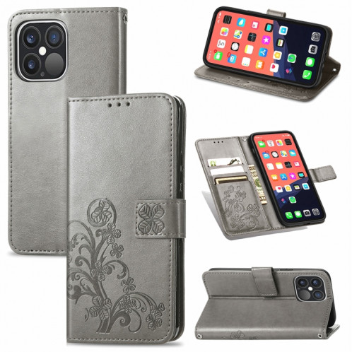 Pour l'iPhone 13 pro Fonds de trèfle à quatre feuilles Boucle en relief Boucle de protection mobile Housse de protection de téléphone portable avec lanière et fente de cartes et portefeuille et support de SH902D1891-37