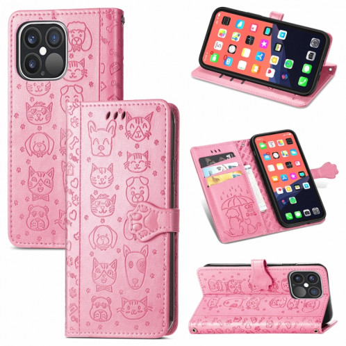 Étui de cuir horizontal horizontal de chat et de chien mignon avec porte et portefeuille et portefeuille pour iPhone 13 Pro (rose) SH002A701-37