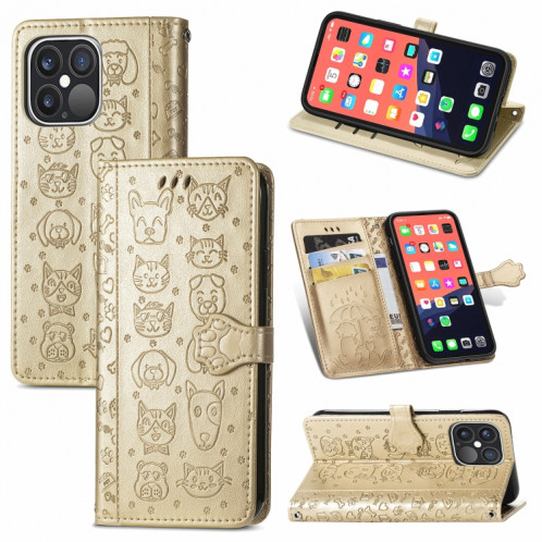 Étui en cuir horizontal horizontal de chat et de chien mignon avec support et portefeuille et portefeuille pour iPhone 13 Pro (or) SH002F413-37