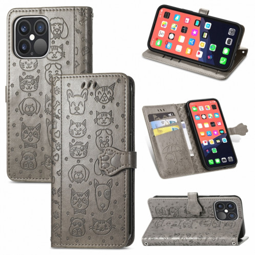 Coque en cuir horizontal horizontal de chat et de chien mignon avec support et portefeuille et portefeuille pour iPhone 13 Pro (gris) SH002H1368-37