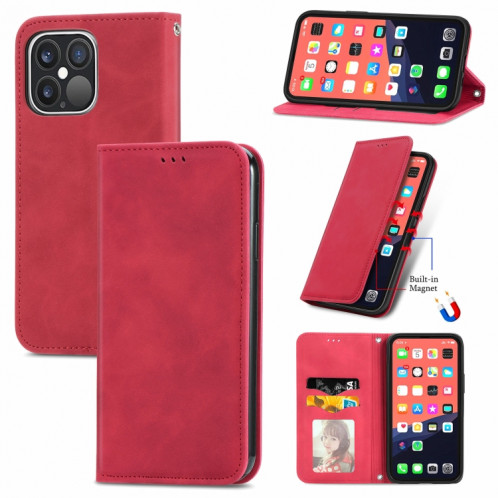 Pour iPhone 13 Pro rétro Skin Sentez l'étui en cuir horizontal horizontal magnétique professionnel avec support et carte de portefeuille et cadre photo (rouge) SH202E512-39