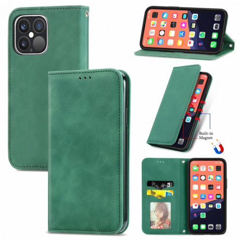 Pour iPhone 13 PRO rétro skin Sentez l'étui en cuir horizontal horizontal magnétique professionnel avec support et portefeuille et cadre photo (vert) SH202F1232-39