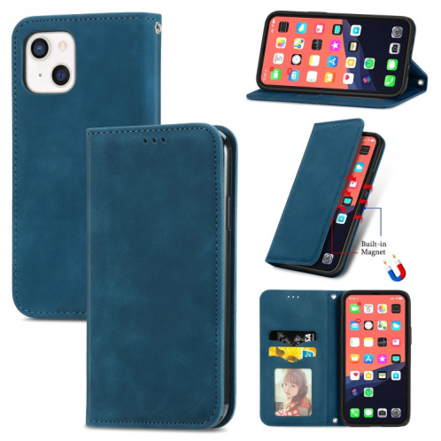 Pour iPhone 13, skin rétro Sentez l'étui en cuir horizontal magnétique professionnel avec support et portefeuille et cadre de portefeuille et photo (bleu) SH203D478-39