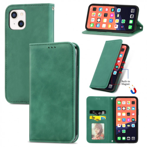 Pour iPhone 13 mini peau rétro Sentez l'étui en cuir horizontal magnétique professionnel avec support et portefeuille et cadre de portefeuille et photo (vert) SH204F1563-39