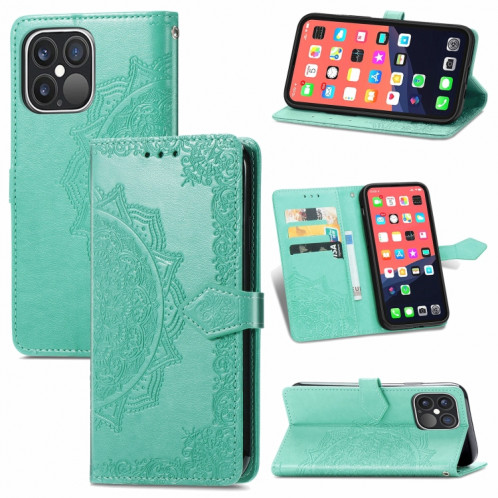 Horizon horizontal horizontal de Mandala avec titulaire et portefeuille et portefeuille pour iPhone 13 Pro (Vert) SH302C1378-37