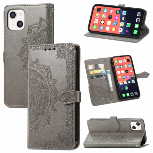 Horizon horizontal horizontal de Mandala avec support & Three Card Slots & Portefeuille et longe pour iPhone 13 (gris) SH303E894-37