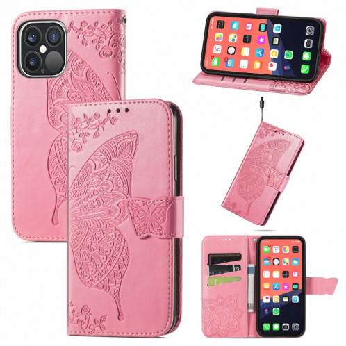 Boîtier à rabat horizontal horizontal en relief de papillon avec support / portefeuille / portefeuille pour iPhone 13 PRO (rose) SH802B867-37
