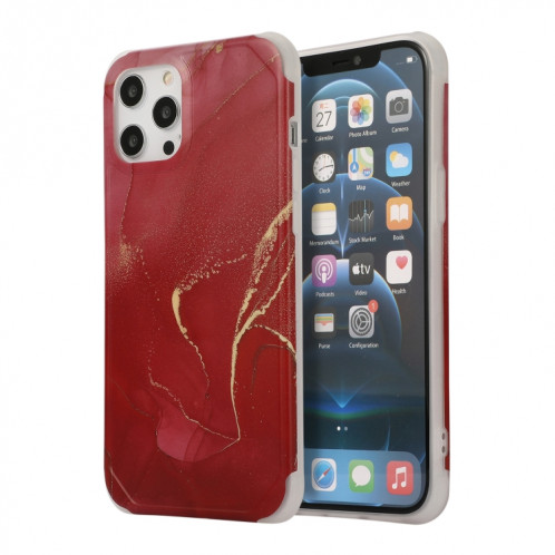 Étui de couverture arrière en marbre en marbre d'or de quatre coins SHOCPROPPOW pour iPhone 13 Pro (rouge) SH102D873-36