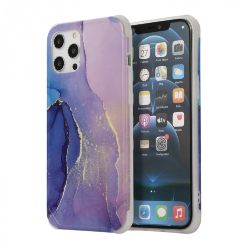 Étui de couverture arrière en marbre au dor de l'or de quatre coins seconde pour iPhone 13 mini (bleu foncé) SH104A860-36