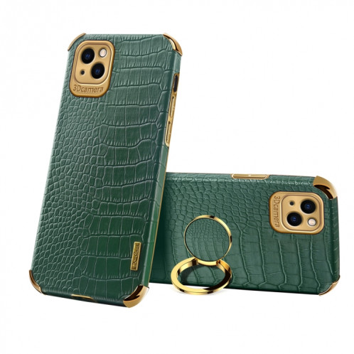 Étui en cuir à motif de crocodile TPU galvanoplié avec porte-bague pour iPhone 13 mini (vert) SH404B720-37